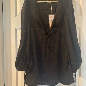 Long Sleeve Black Satin Dress
